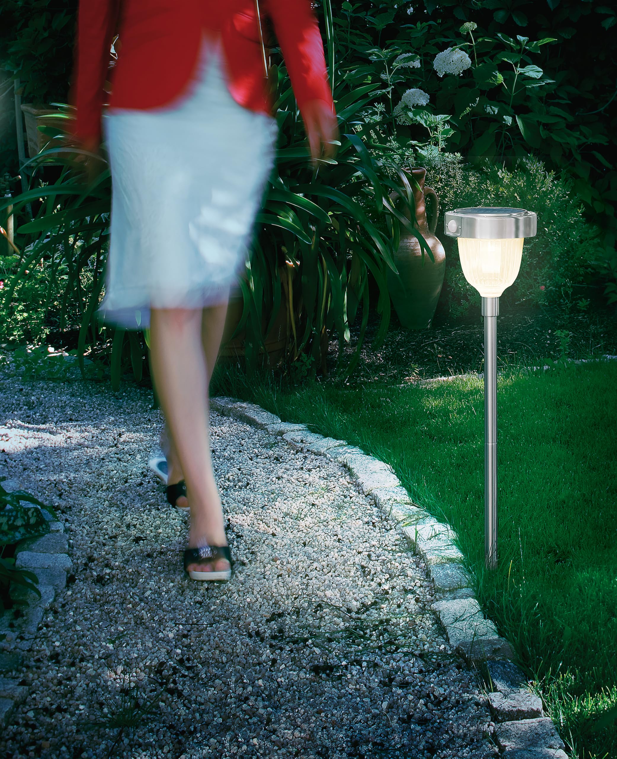 esotec Solar Wegeleuchte mit Bewegungsmelder ASINARA, steckbare Gartenbeleuchtung für außen, DUO COLOR warmweiß kaltweiß, Edelstahl H70cm 102530
