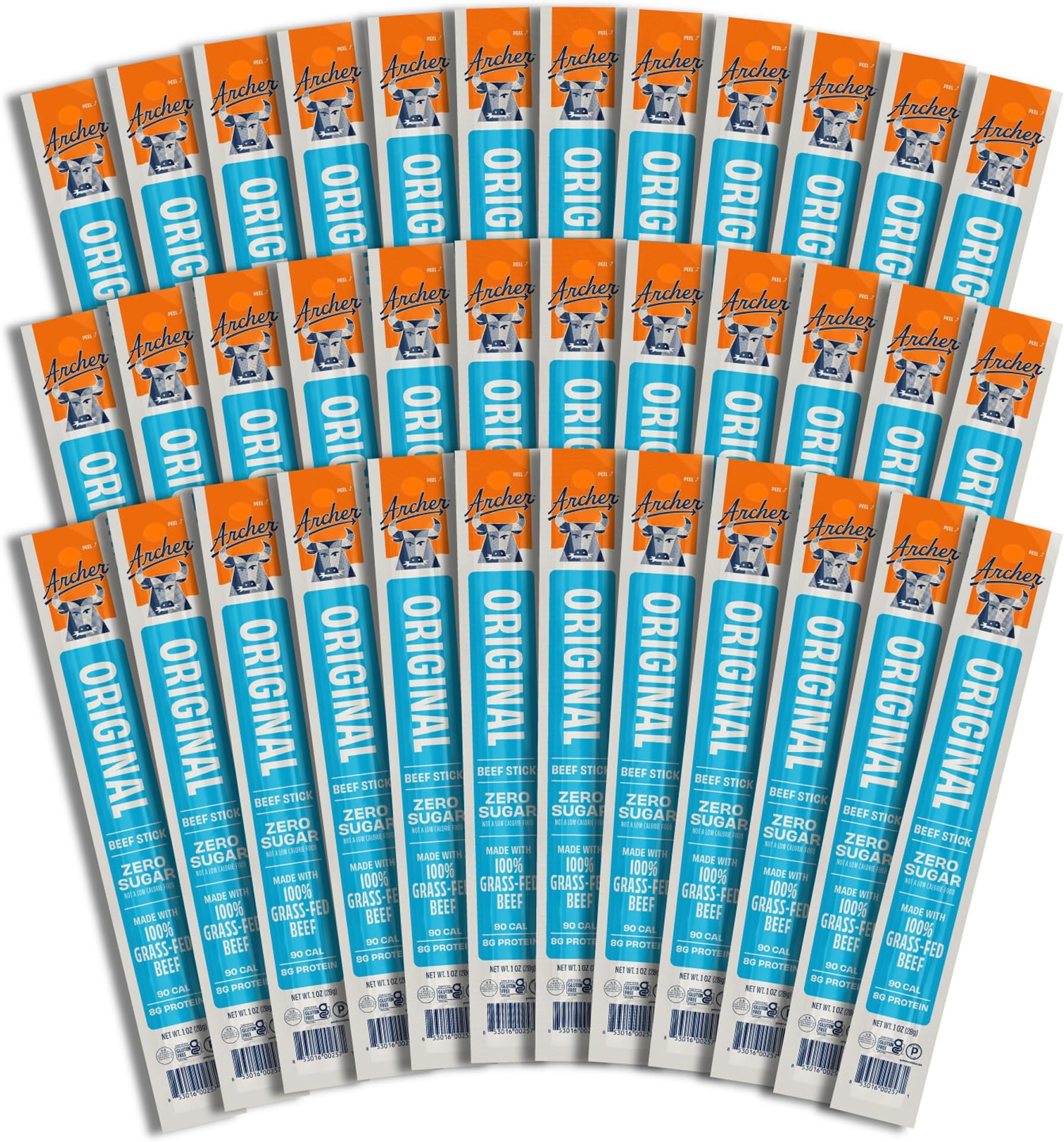 Archer Jerky Original Beef Jerky Sticks - Grass-Fed Beef Sticks Individually Wrapped, Bulk Protein Snack Packs, Gluten Free, Paleo, Keto - 1 oz (Pack of 36)