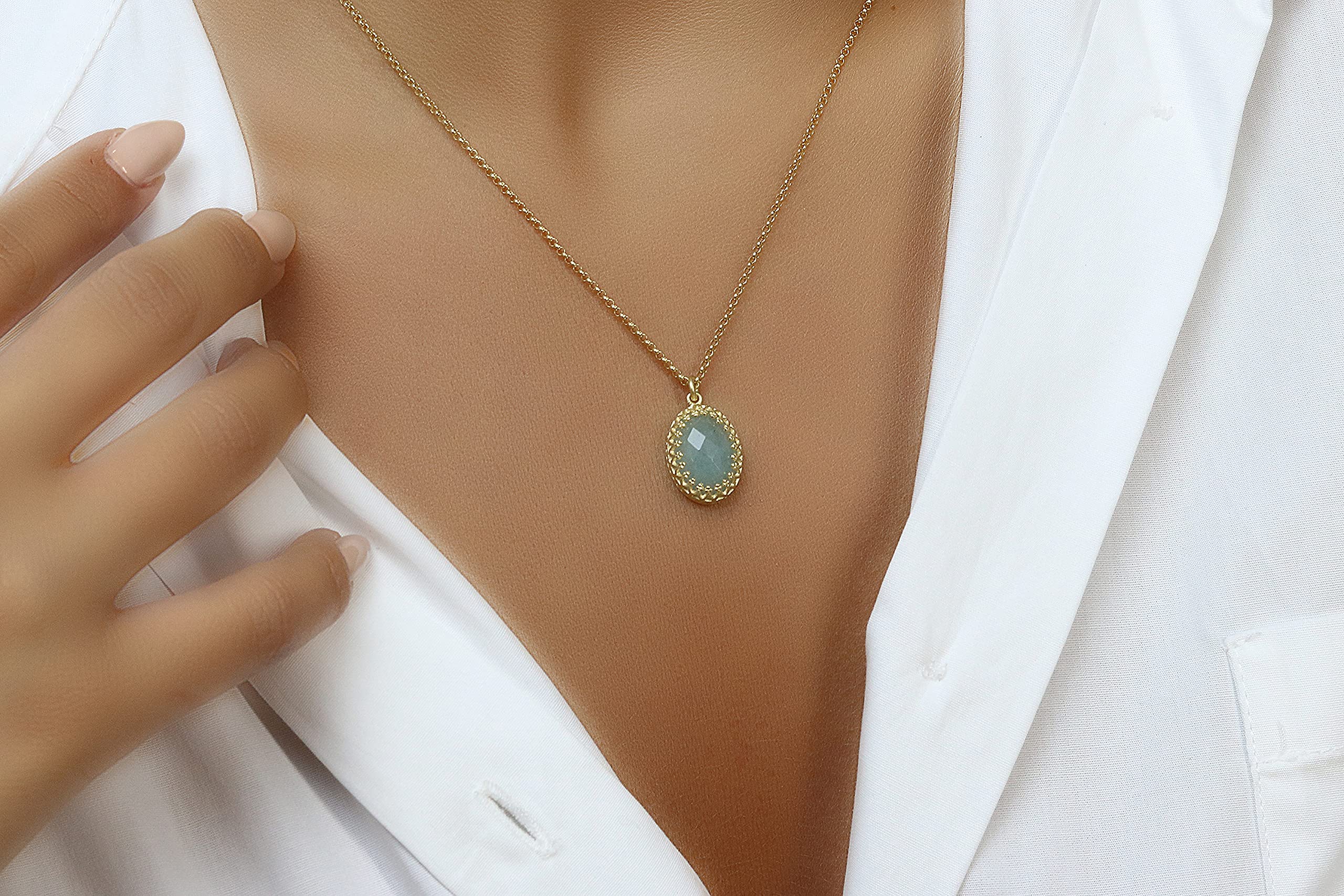 Charmante Aquamarin-Halskette in 14k Gold - Benutzerdefinierte Blaue Halskette für Frauen - Handgefertigte Edelstein-Halsketten, Geburtsstein-Halsketten, Jeden Tag Halsketten - Charmantes Geschenk