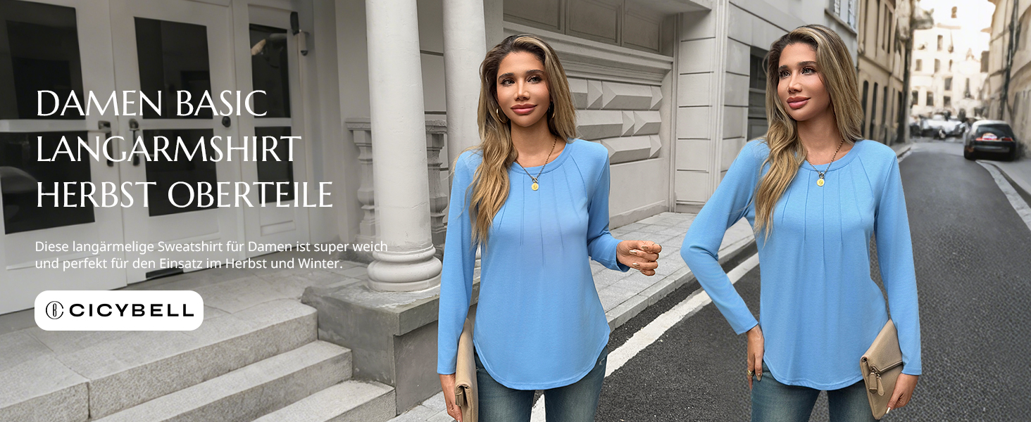 Cicy Bell Damen Langarmshirt Mit Rundhals – Basic Tunika In Lässigem Plisseedesign