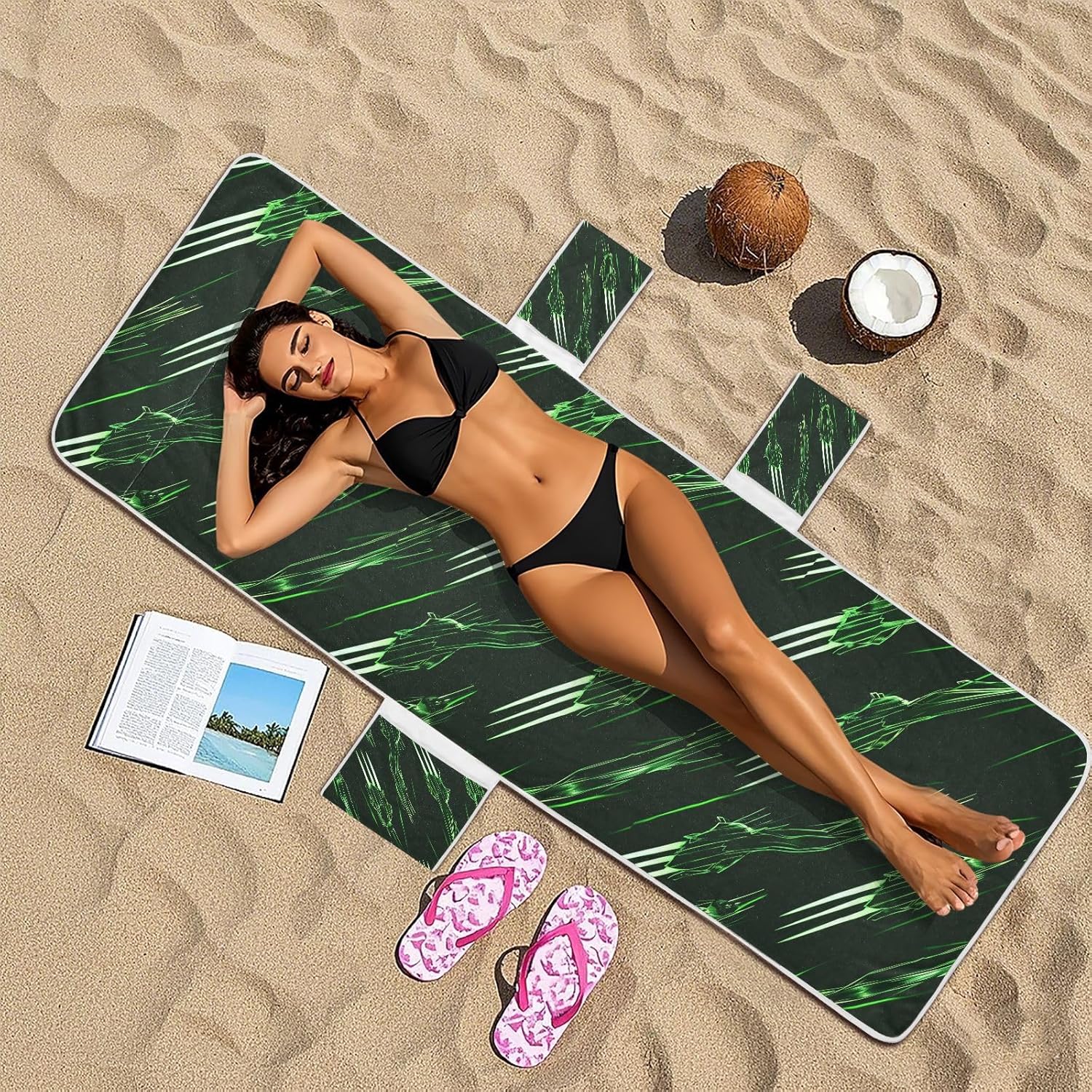 Old Style Wolverine Scratch Neon Green Patio Lounge Chair Covers Waterproof Outdoor Chaise Lounge Cover with Windproof Straps for Beach Garden Courtyard Trips, 85" X 30"