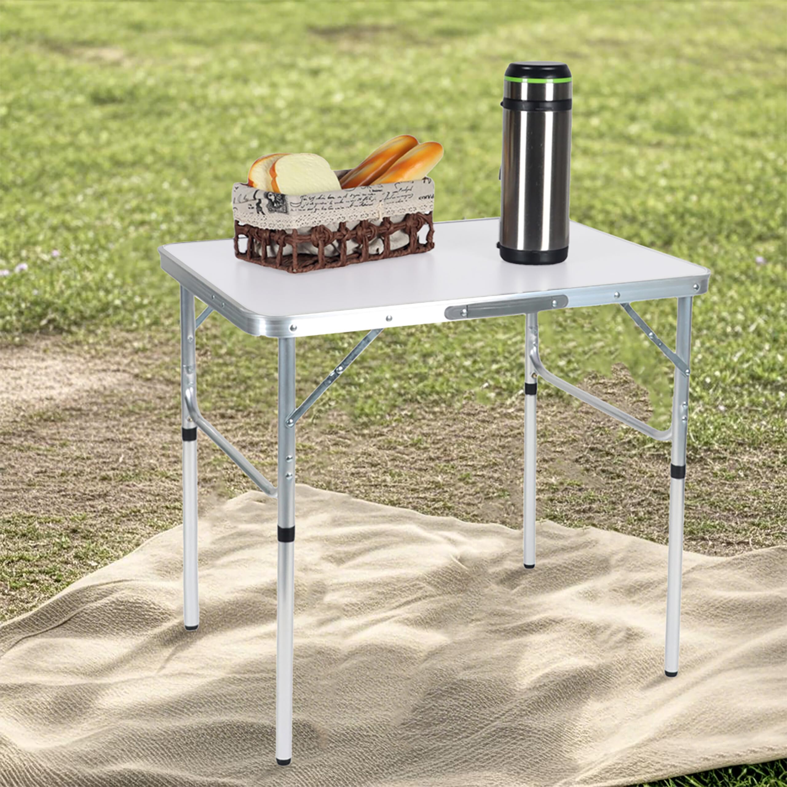 Relaxdays Campingtisch, klappbar, höhenverstellbar, HxBxT:70x75x55 cm, Aluminium, MDF, wetterfest, Gartentisch, weiß