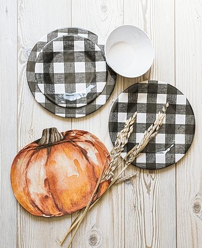 Miniatura 3 de TarHong Juego de 6 platos de ensalada vintage a cuadros blancos y negros, 8.5 pulgadas, melamina pura, inastillable, interiorexterior, juego de 6