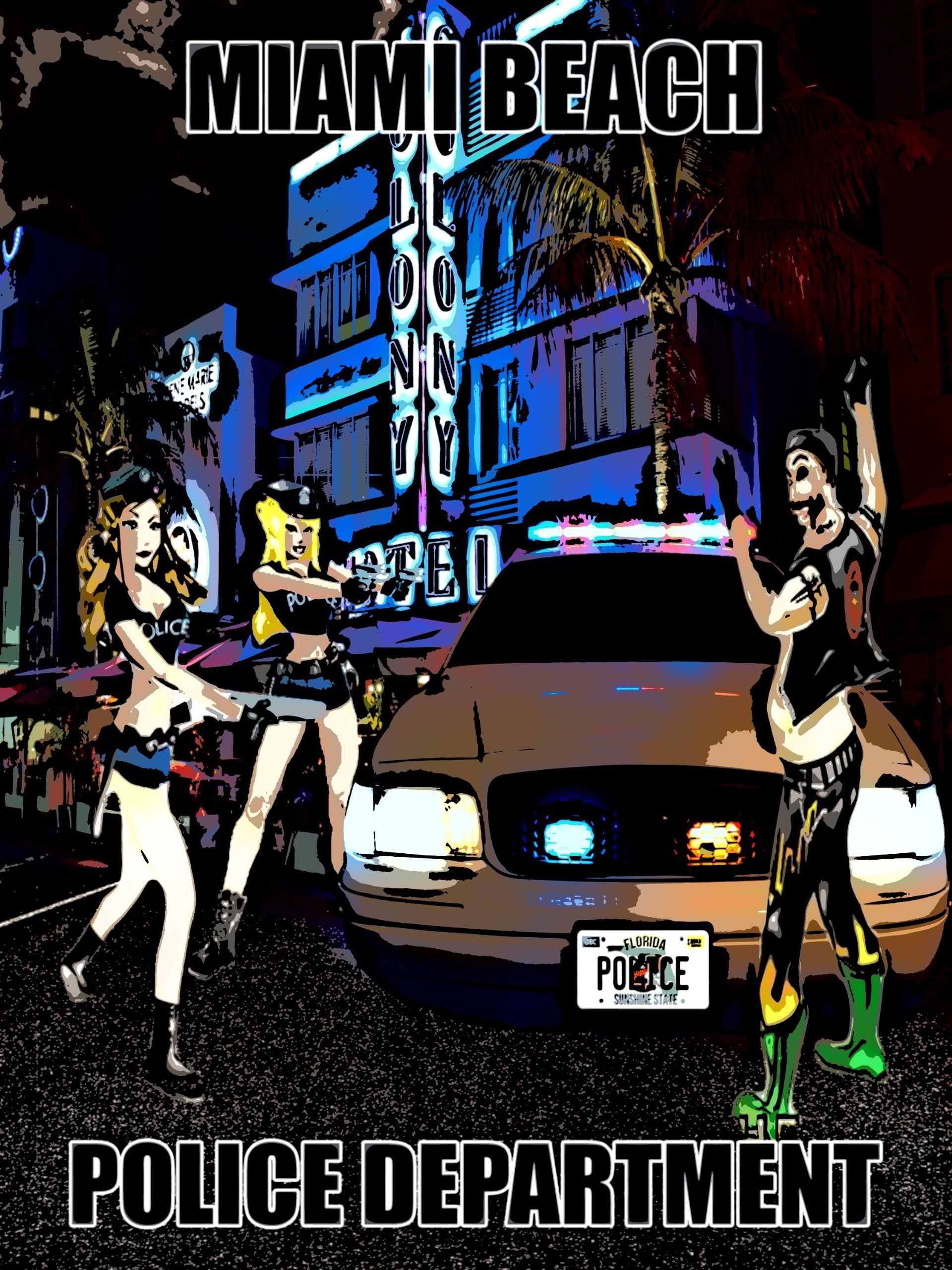 Miami Beach Sexy Police Girls Poster 18x24