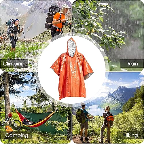 Miniatura 8 de ELK Poncho de emergencia, paquete de 4 unidades, retención de calor, manta térmica reversible de Mylar, reflectante para mayor visibilidad, equipo