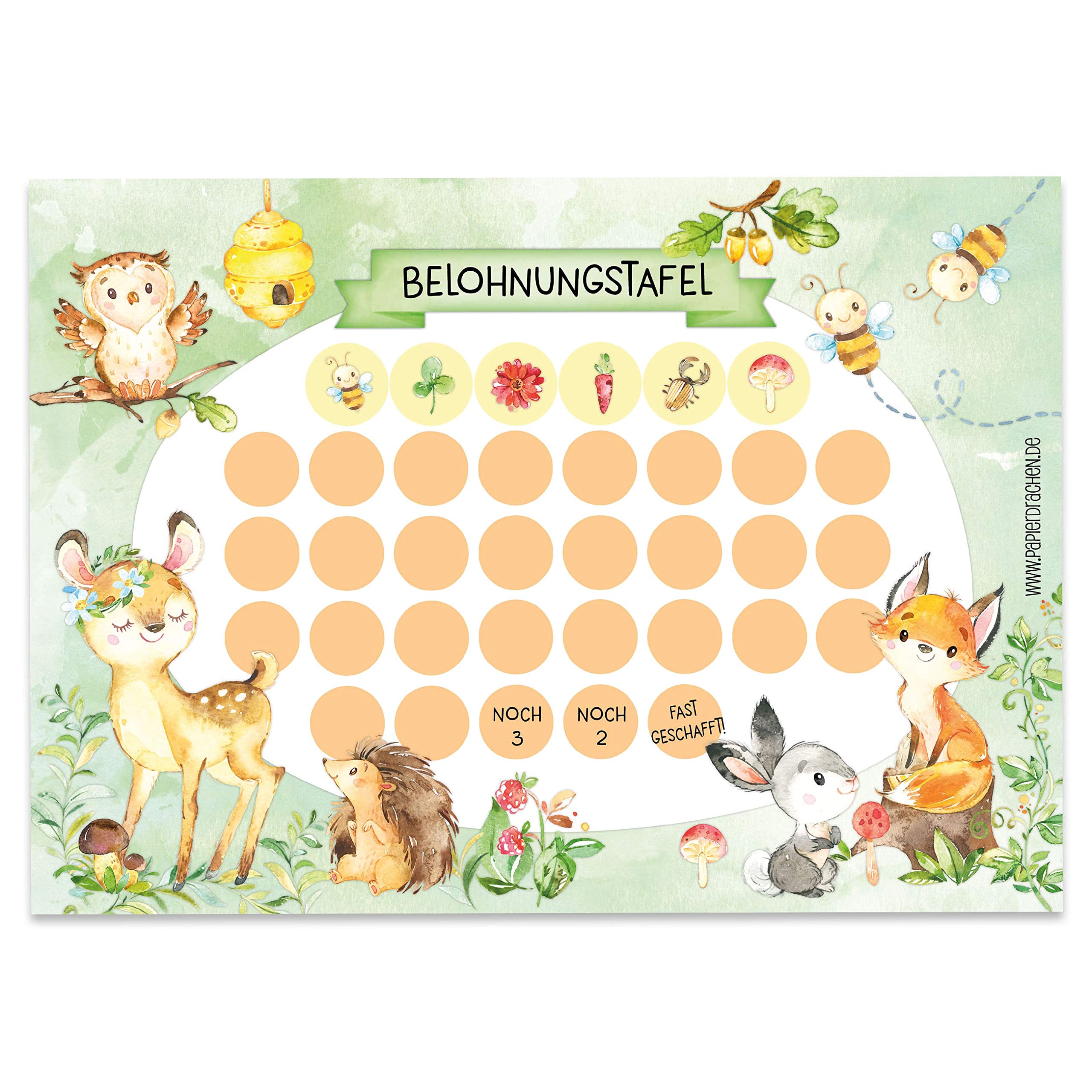 Reward Board Set for Children as Tear-Off Pad 10 Sheets  Motivational Concept as a Training Aid  with Great Stickers for Boys and Girls  Forest Animals Design Set 1