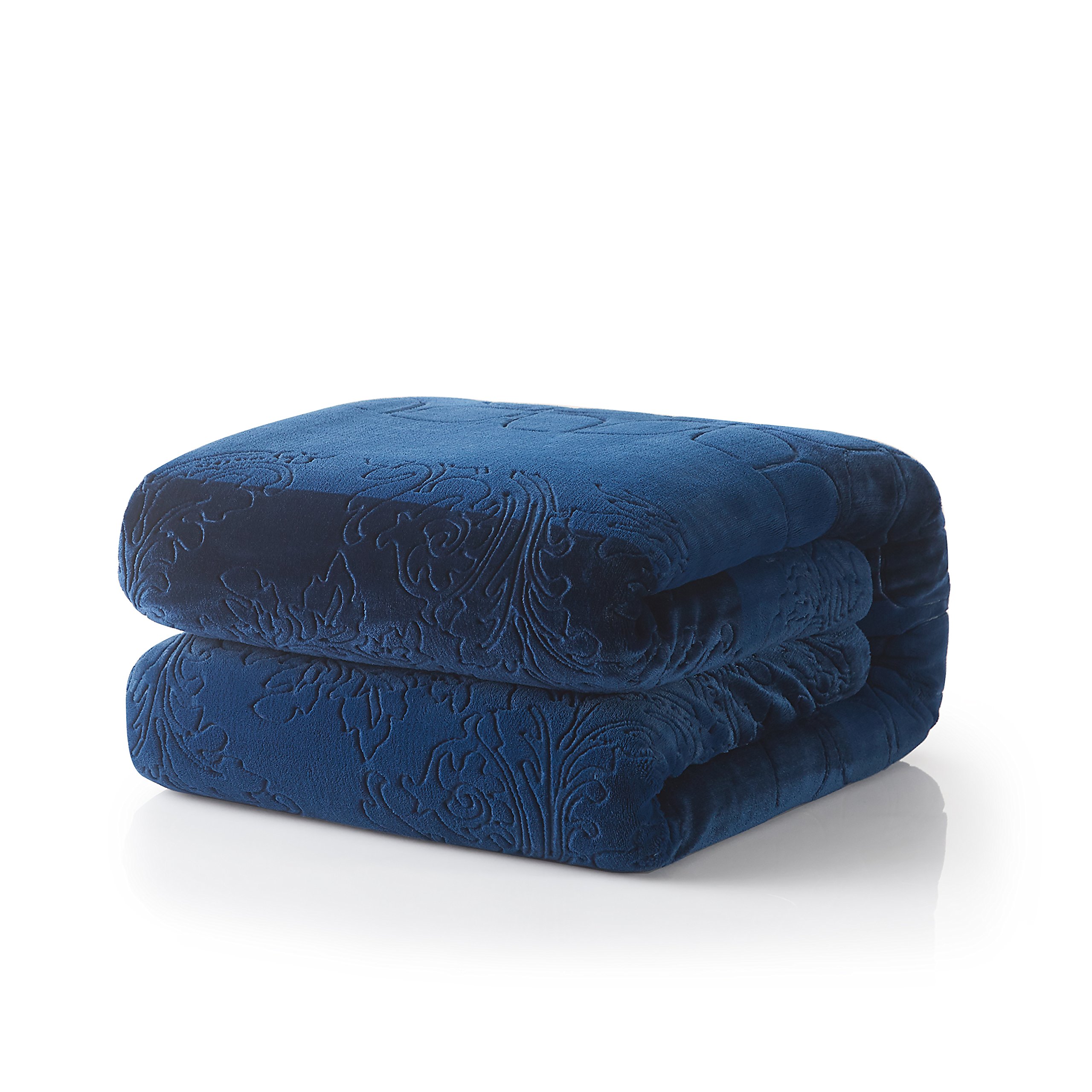 Sponsored Ad - Tache Home Fashion VE62093-50x60 Elegant Flannel Sherpa Throw Blankets, 50x60, Blue