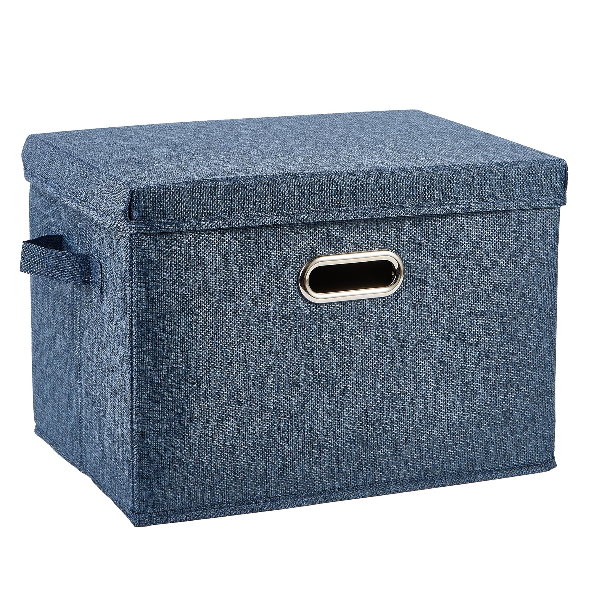DAYARD Foldable Storage Boxes with Lids Linen Fabric Stackable Storage Bins Organizer Containers Baskets with Cover for Closet Office Nursery, Navy Extra Large
