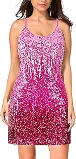 Women's Glitter Sequin Dress Adjustable Spaghetti Strap Sparkle Party Dresses - Buy now