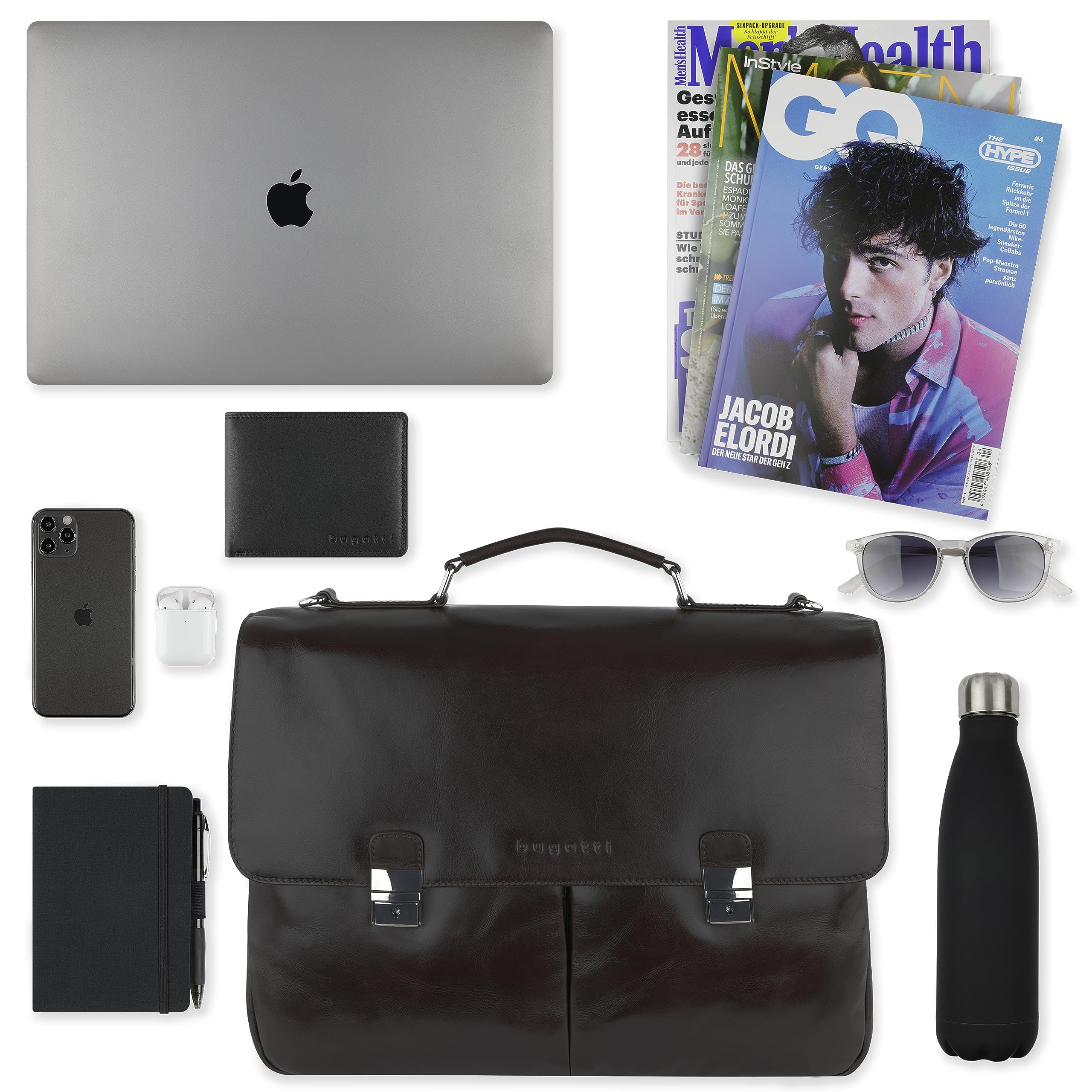 bugatti Romano, elegante Leder-Aktentasche Herren, Laptoptfach