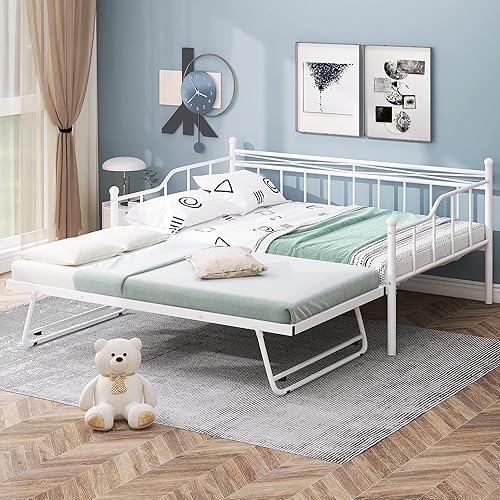 Bellemave Sofá cama de metal de tamaño matrimonial con nido ajustable de tamaño individual, nido plegable portátil, no necesita somier (tamaño