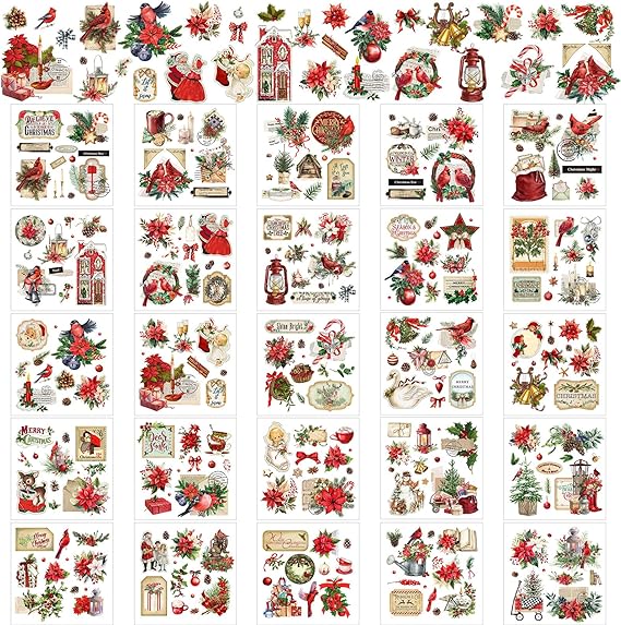 Dispowreath 25 Sheets Christmas Rub on Transfers Stickers