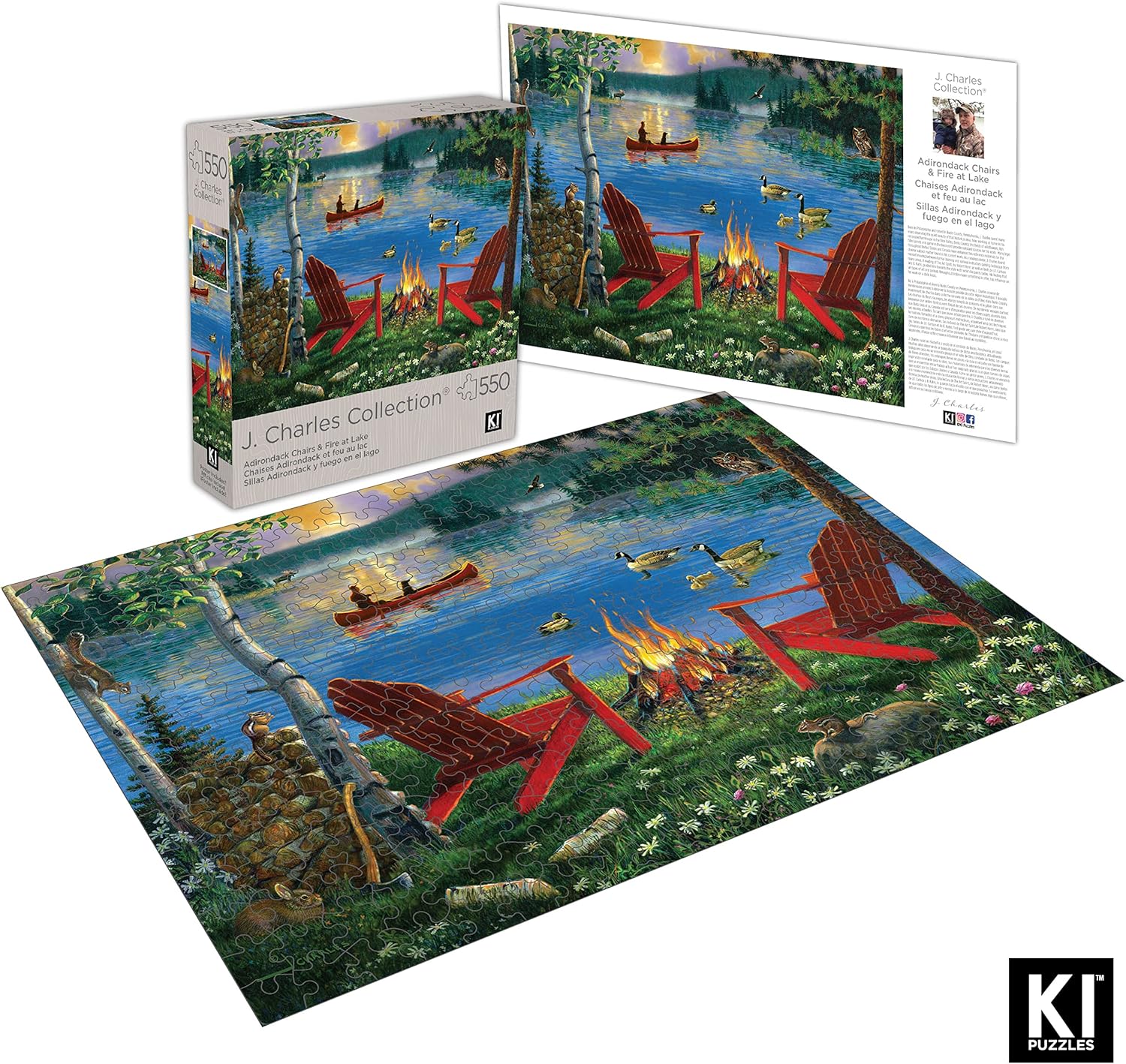 550 Piece Puzzle for Adults Adirondack Chairs and FIRE by J. Charles 24X18 Country Life Jigsaw from KI Puzzles,02633-SB