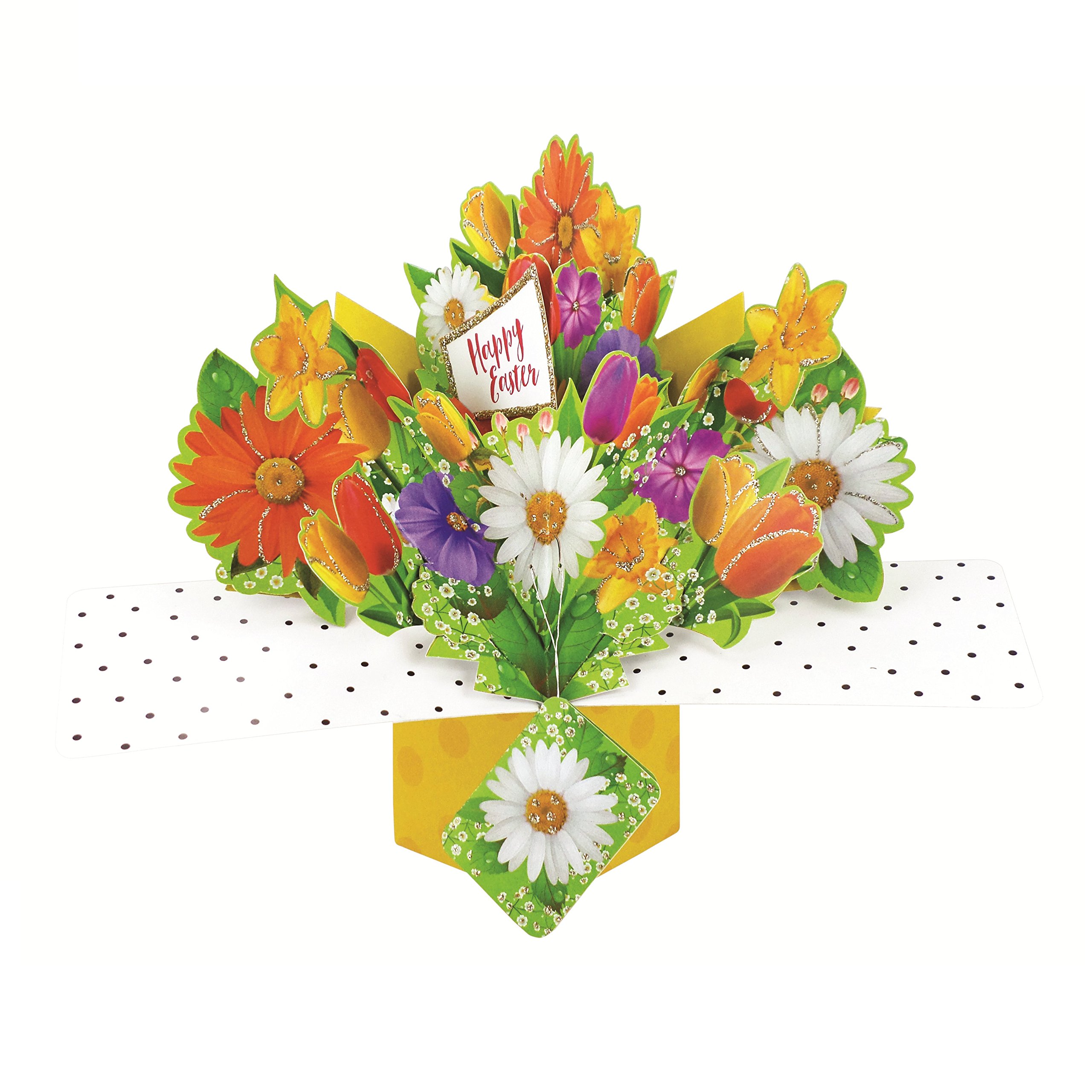 Happy Easter Pop-Up Flowers Greeting Card Second Nature 3D Pop Up Cards, Yellow, Open : 210 x 250mm (approx) / closed : 170 x 120mm