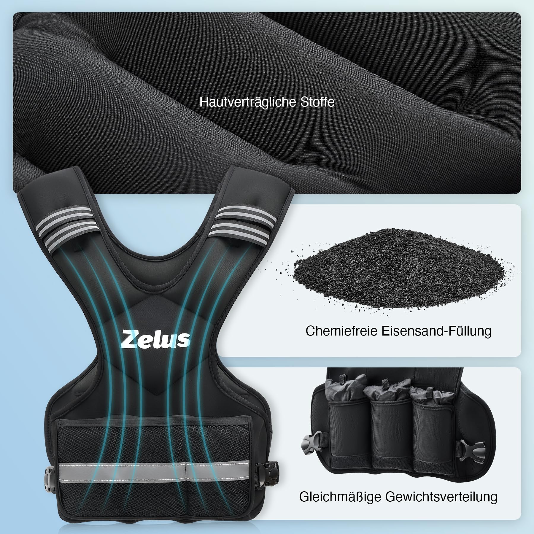 ZELUS Gewichtsweste Verstellbar Trainingweste mit Einstellbaren Gewichten Laufweste für Damen und Herren Fitnessweste Sportweste Krafttrainingsjacke Weight Vest (0,5-20,5KG)