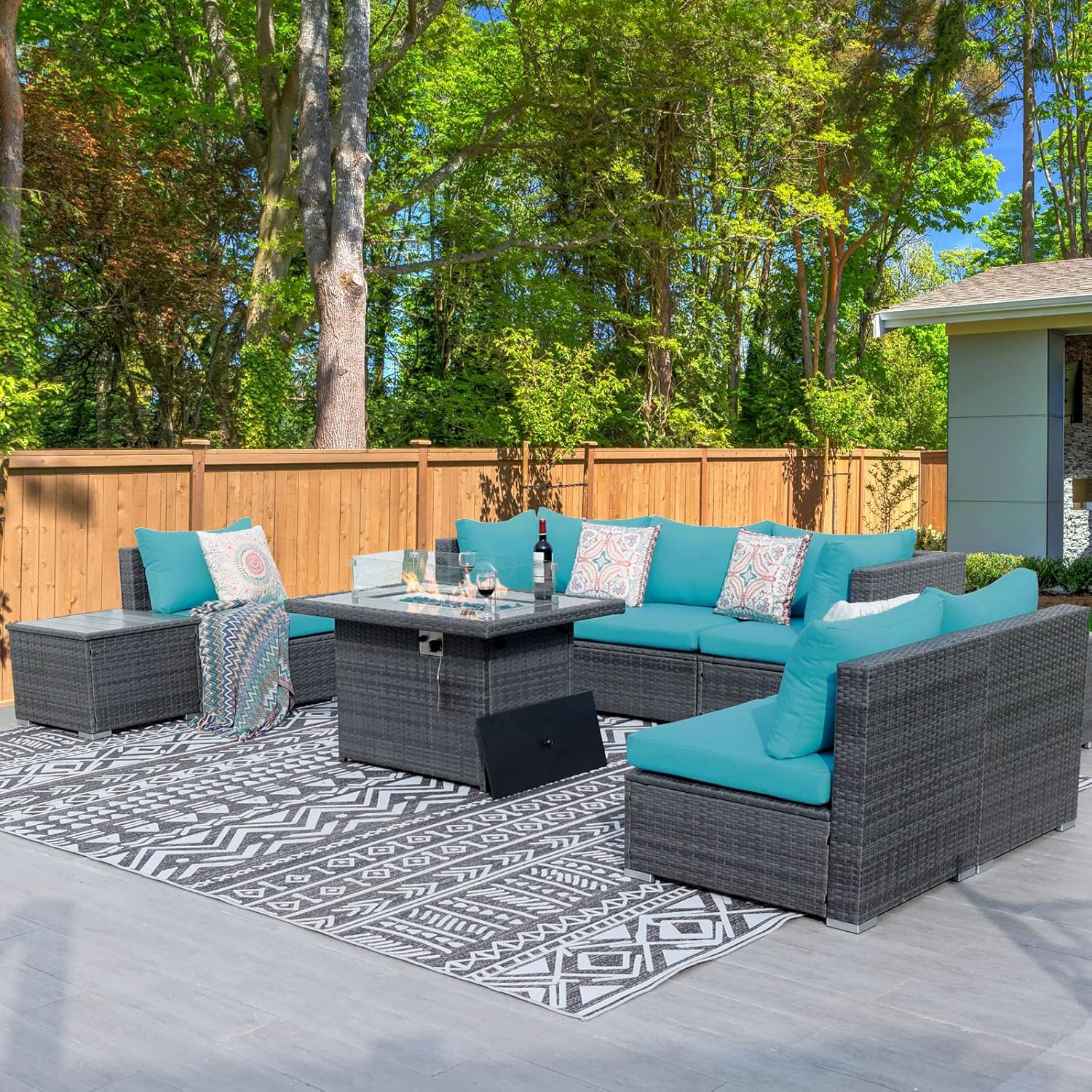 RADIATA 9 Pieces PE Wicker Heated Patio Furniture Sectional