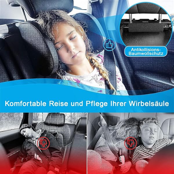 Aipwerer Repose Tete Voiture, Cale Tete Enfant Voiture, Maintien Cale-Têtes pour Sièges Auto de Voyage avec Mousse à Mémoire, Idéal pour Dormir Dans la Voiture (Noir, A05 PVC) - 3