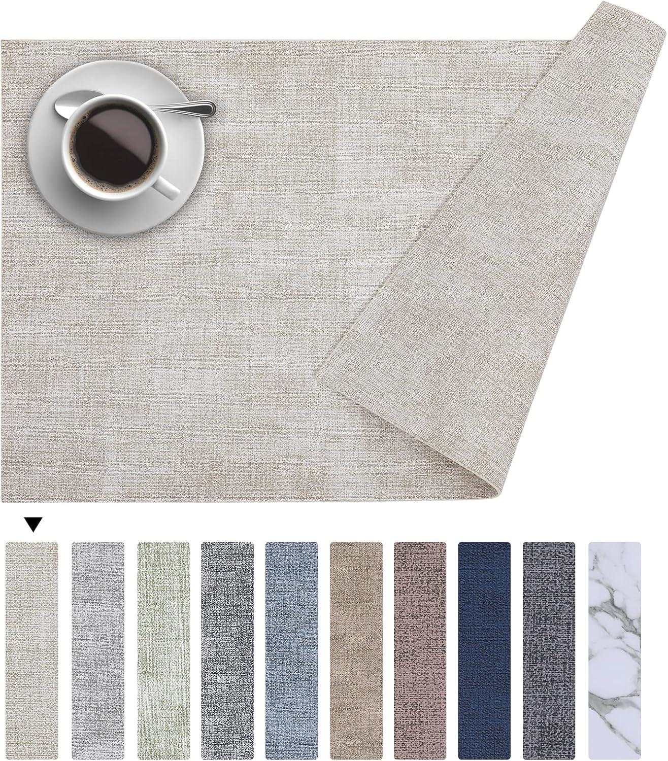 Homaxy Faux Leather Heat Resistant Placemats for Dining Table Set of 6, Waterproof Wipeable Washable PU Table Mats, Easy to Clean Anti-Slip Place Mats, 11.8" x 17", Beige: Kitchen & Dining