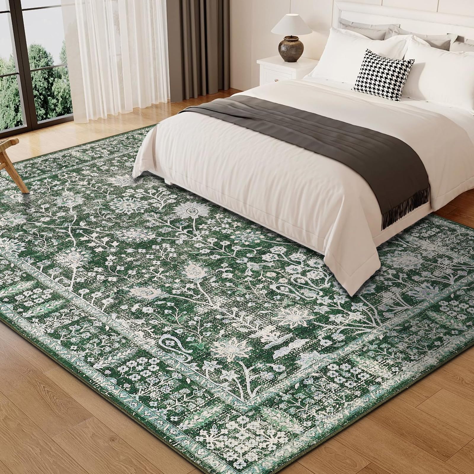 Waschbarer Teppich Blumenmuster 160x230cm Blumen Boho,teppich wohnzimmer | Neutral Modern Rugs ,Waschbarer Teppiche Rutschfester Kurzflor Carpet für Schlafzimmer Esszimmer Büro