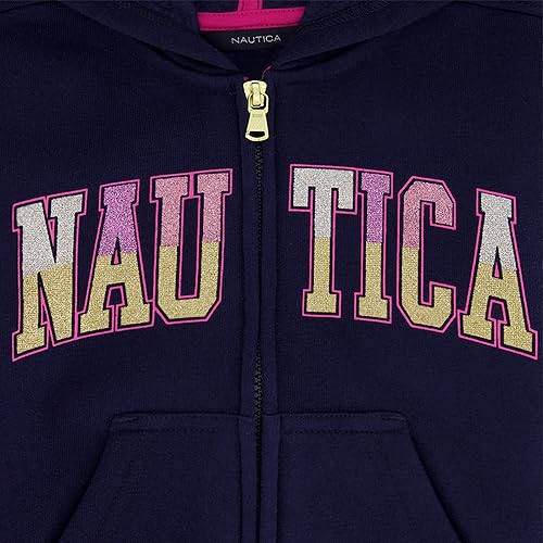 Miniatura 2 de Nautica Sudadera con logotipo para niña, sudadera con capucha de forro polar con cremallera frontal completa y bolsillos