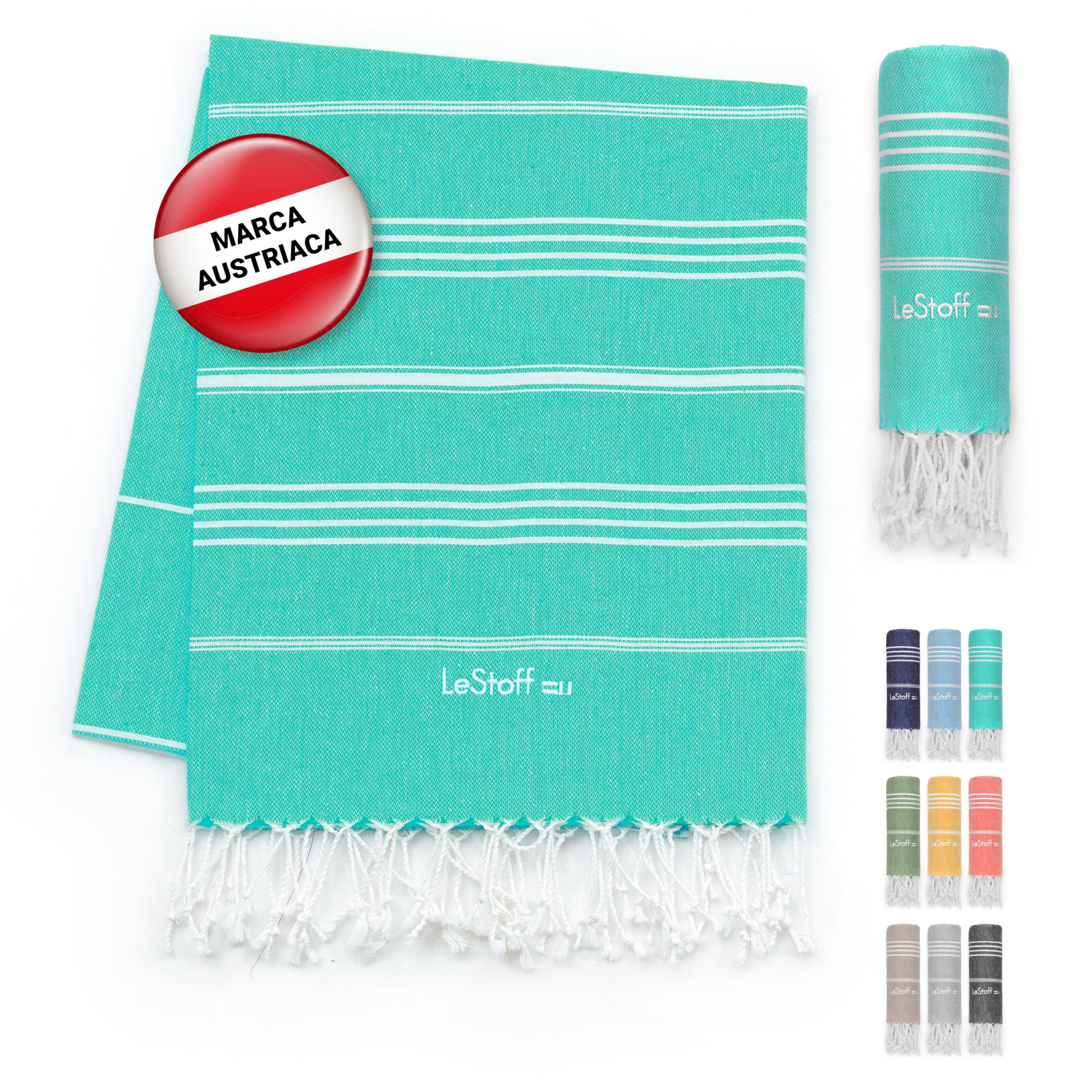 LeStoff Toalla Fouta XXL Playa, Algodón Orgánico, 200x200 cm, Turquesa