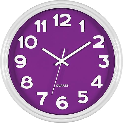 Bernhard Products Reloj de pared púrpura silencioso sin puntas grande 128in moderno y elegante cuarzo 3D relojes para el hogar cocina oficina