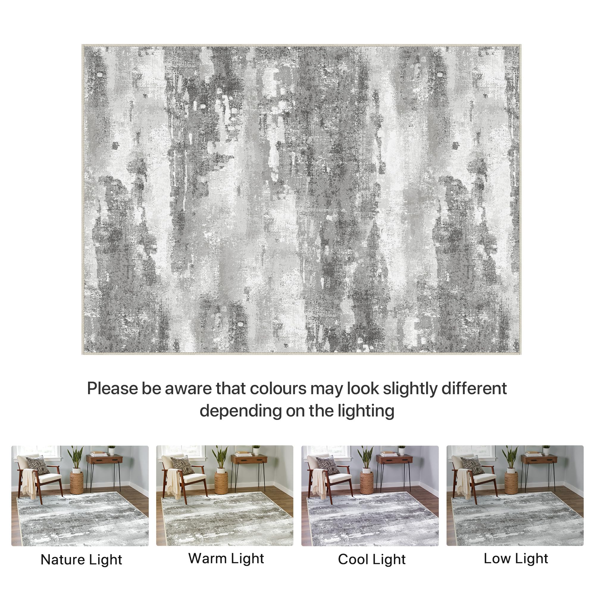 BEIMO Tappeto Salotto Pelo Corto, Moderno Tappeto Camera Da Letto, Tappeti Antiscivolo Lavabile, Tappeti Astratto per Cameretta, Soggiorno, Sala, Scendiletto, Bianco Grigiastro, 120x170cm