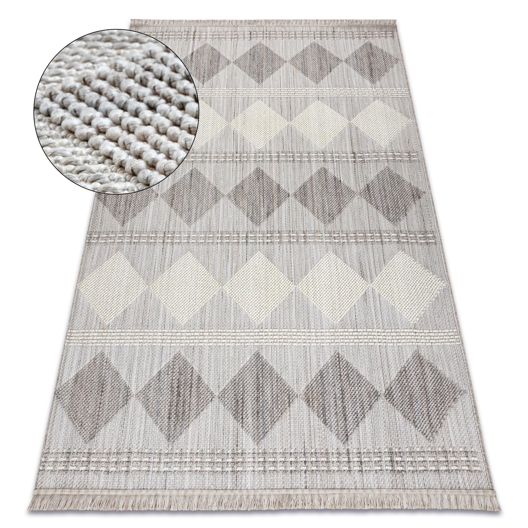 Tapis de salon géométrique gris et blanc Nano EO61A pour espace design