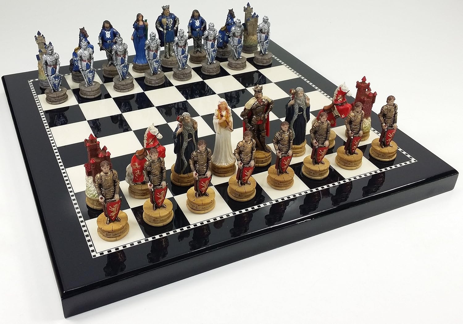 Medieval Times King Arthur Chess Set with 15" High Gloss Black & White Board