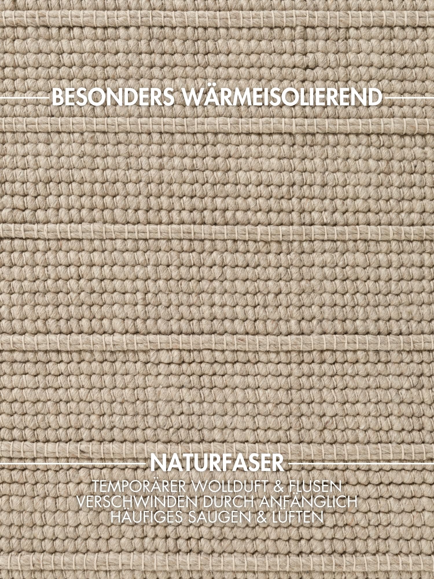 Ted Baker Wollteppich Parker - Natürlicher Wohnzimmerteppich, 100% Wolle, Handgewebt & Zeitlos, Naturfaser Teppich Gestreift Skandi für Wohnzimmer, Schlafzimmer, Esszimmer – Beige, 80x150 cm