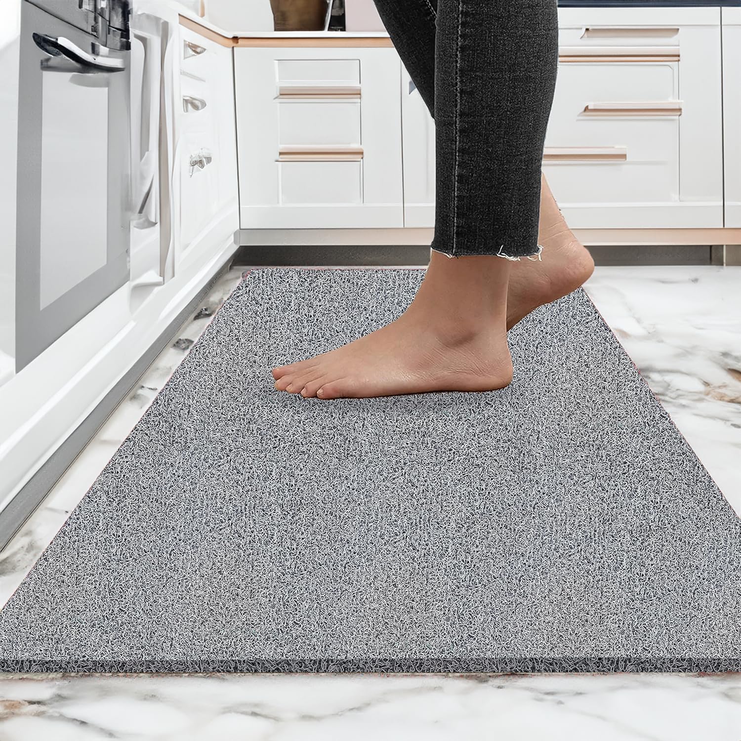ishro home Cushion Noodle Mat for home Entrance, Heavy Indoor Outdoor Anti Slip PVC Floor Mat for Bedroom, Kitchen, Absorbent Solid Mats|Feet 2x3, Grey, Rectangle-image-10