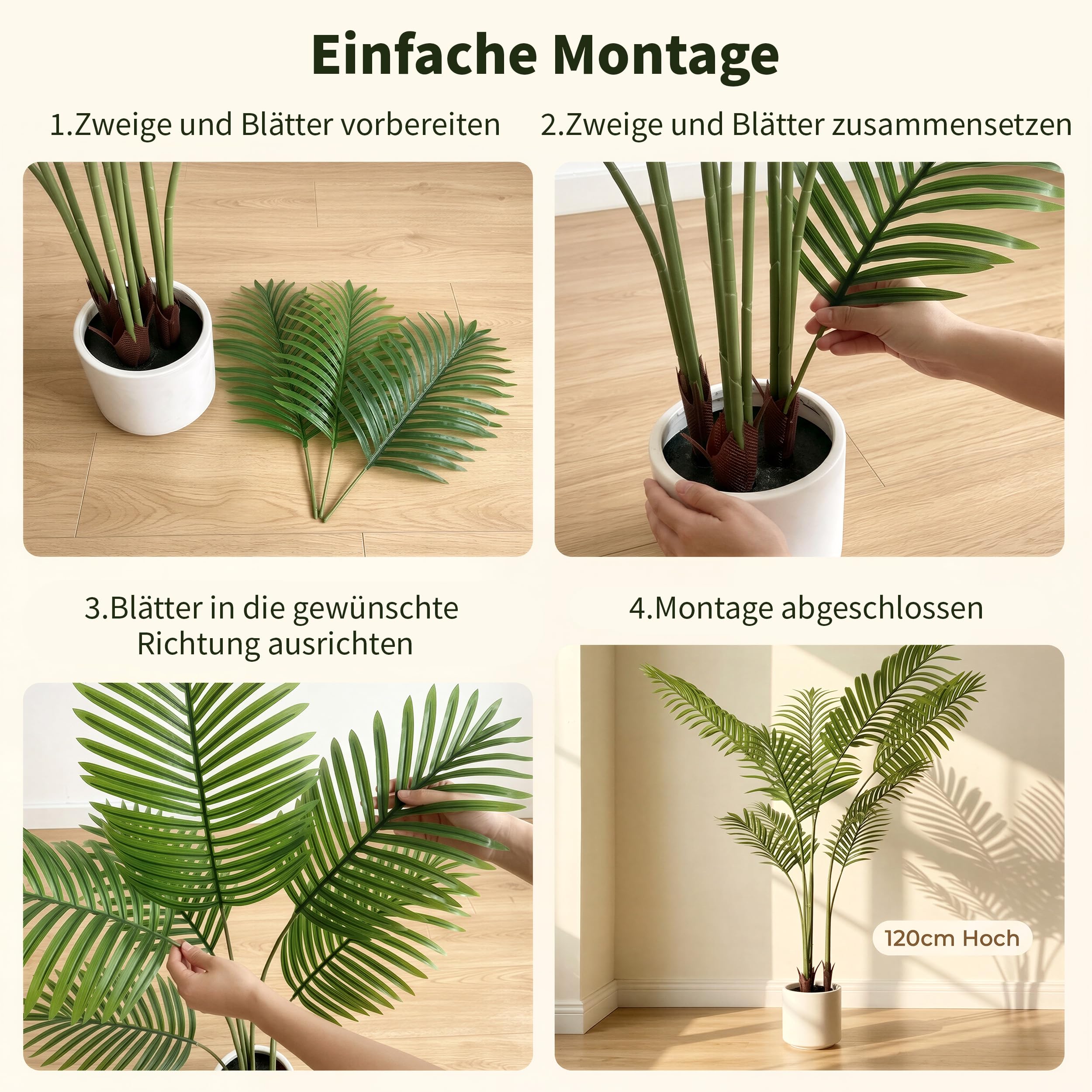 BEAUTYPEAK Palm Plant Kunstpflanze 120cm, Künstliche Pflanze 2 Stück | Langlebig und Formstabil Künstliche Pflanzen, Zimmerpflanze Deko für Wohnzimmer Balkon, Büro, Flur, Fake Plants Wie Echt