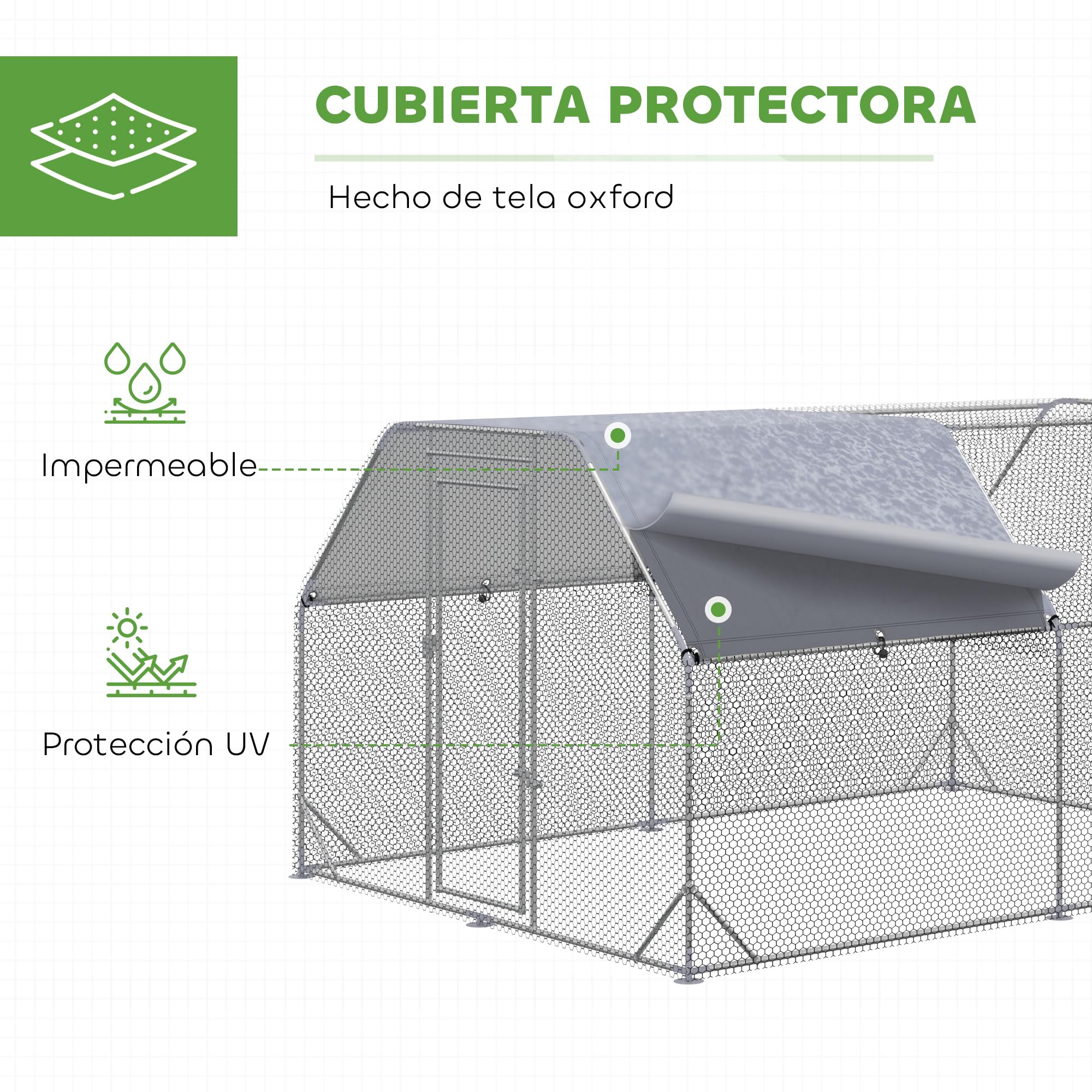 PawHut Gallinero Exterior Grande Walk-in 2,8x3,8x1,95 m Acero Galvanizado 10-12 Gallinas