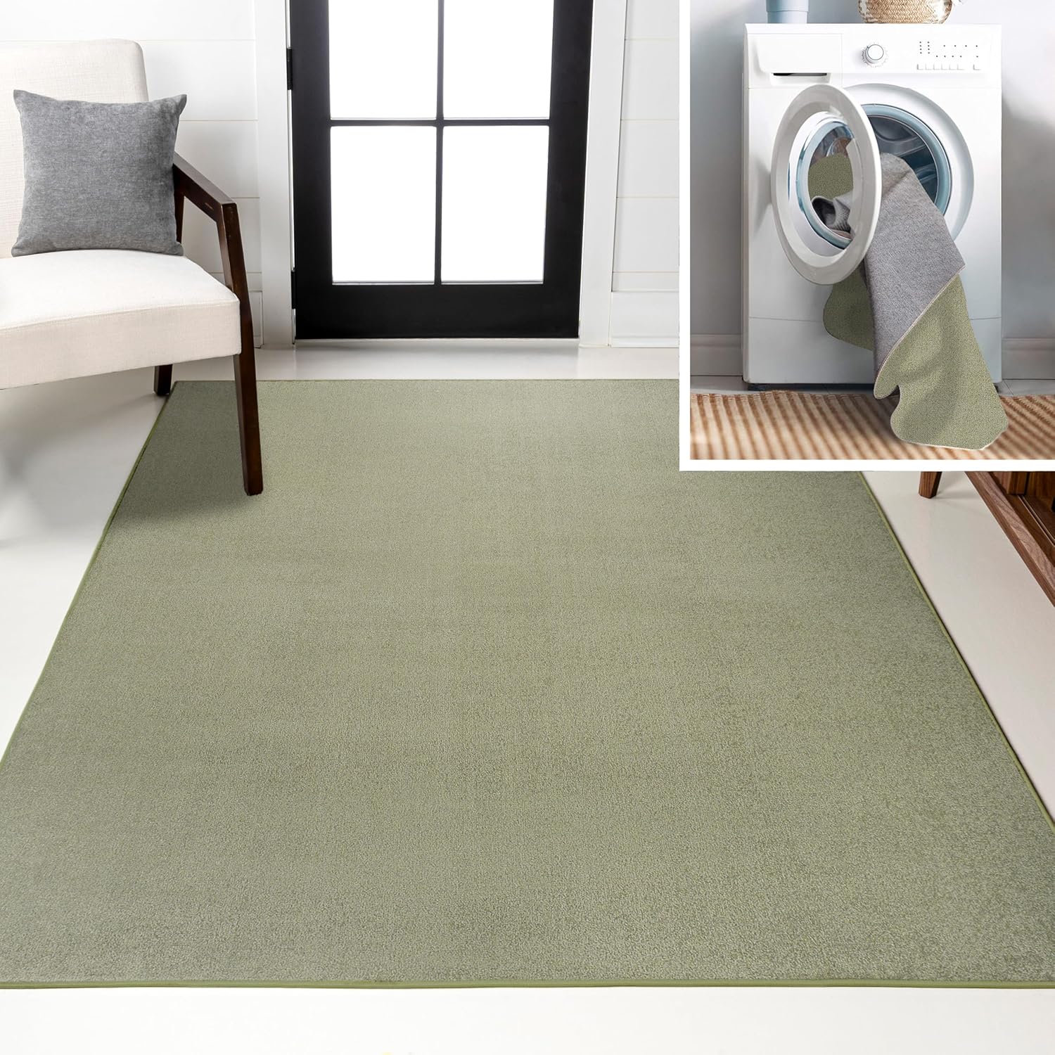 JONATHAN Y Machine Washable Sage Green Indoor Area Rug 3X5 ft, Twyla Classic Solid Low-Pile for Living Room, Bedroom, Kitchen, Office, Easy-Cleaning, Pet-Friendly, Non-Shedding WSH300H-3 Sage Green 2'11" x 5' (Rectangular)