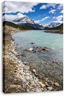 Alberta Bow River Vertical Wall Art. Banff Park Mountain Canvas Wall Decor.