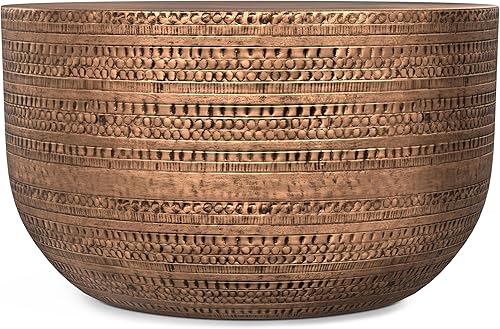 Miniatura 16 de SIMPLIHOME Johnsen - Mesa de metal, 15 pulgadas de ancho, con tambor de hierro macizo, color plata antigua con patrón tribal, mesa auxiliar redonda