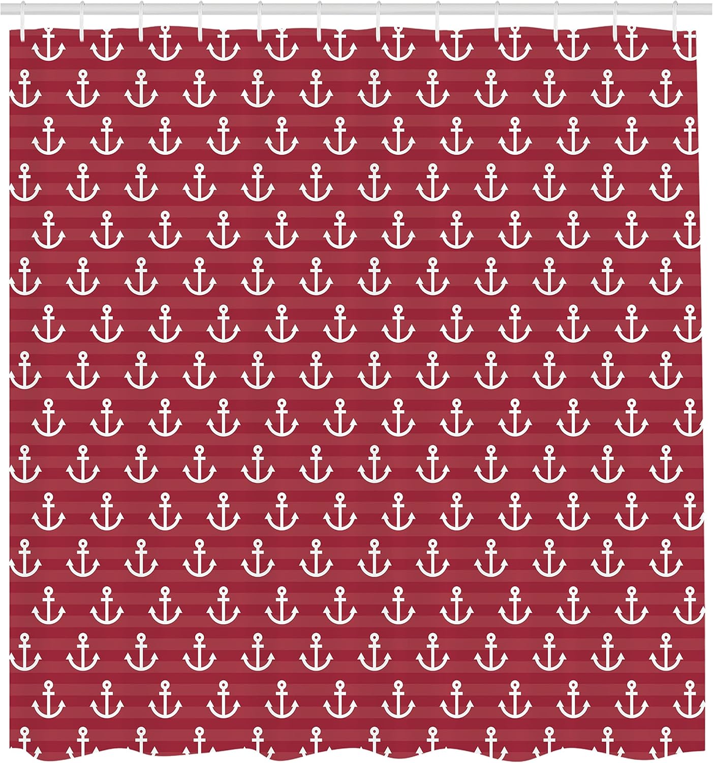 Ambesonne Nautical Shower Curtain, Anchor Pattern Marine Themed Symmetric Adventure Cottage Ship Boat Motif, Cloth Fabric Bathroom Decor Set with Hooks, 69" W x 70" L, Ruby