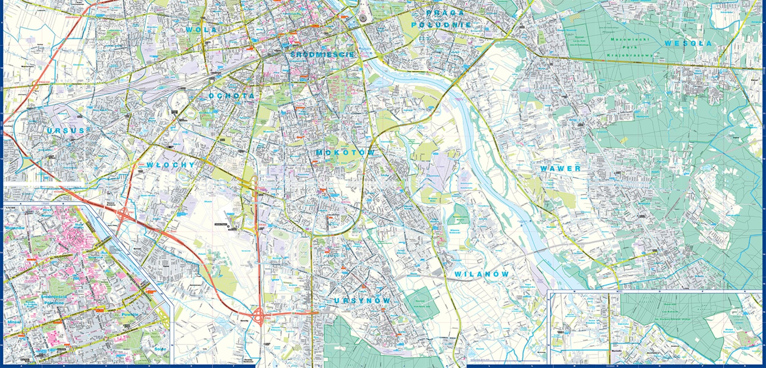 Varsovie 1/29.000 (carte grand format laminée - plan de ville). Warsaw. Warszawa