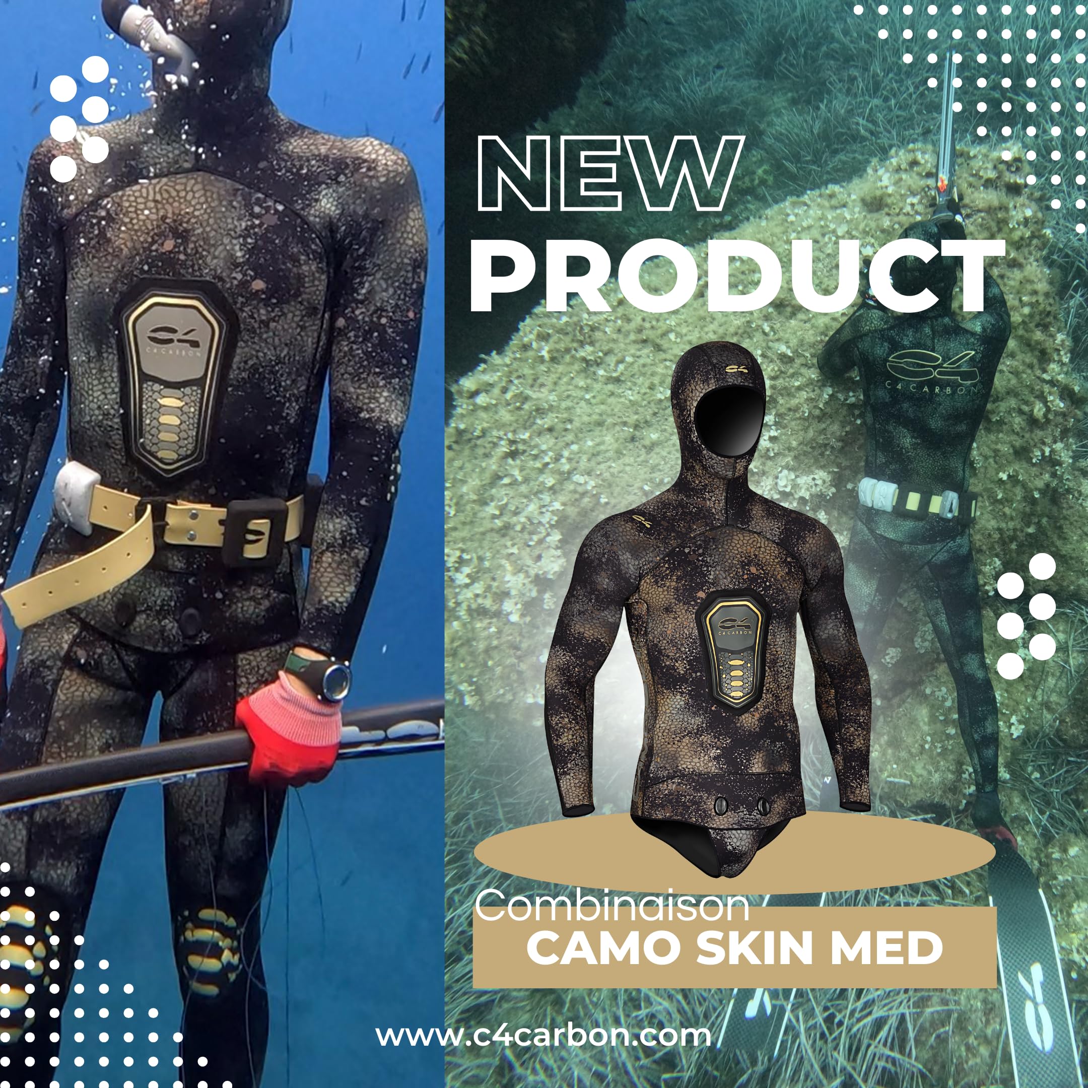 C4 Muta CAMO SKIN - Muta Subacquea Due Pezzi per Pesca Subacquea – Neoprene certificato senza Ftalati e Latex - Giacca e Pantaloni venduti separatamente