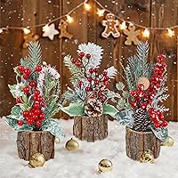 Vista 6 de winemana Paquete de 3 mini decoraciones de mesa de árboles de Navidad, centros de mesa de árbol de Navidad artificiales pequeños de 11.5 pulgadas