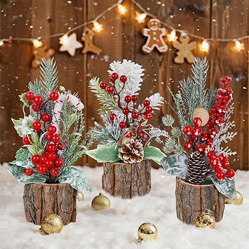 Miniatura 6 de winemana Paquete de 3 mini decoraciones de mesa de árboles de Navidad, centros de mesa de árbol de Navidad artificiales pequeños de 11.5 pulgadas