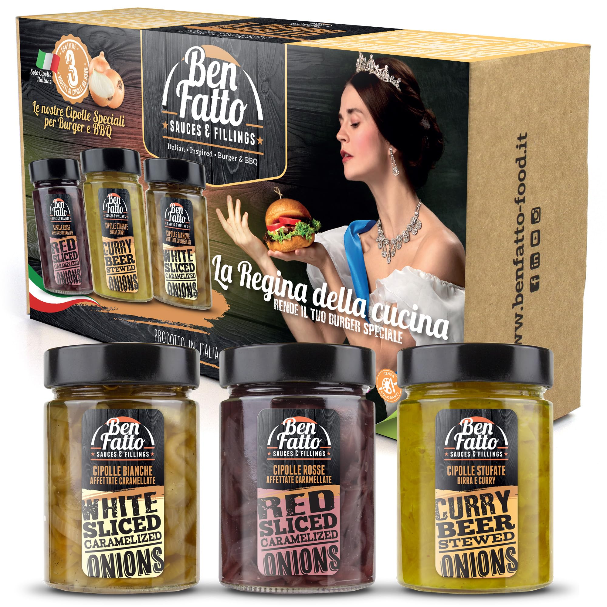 CONFEZIONE GOURMET Benfatto 3 CIPOLLE caramellate e stufate - speciali per Hamburger e BBQ - EDIZIONE LIMITATA - Made in Italy