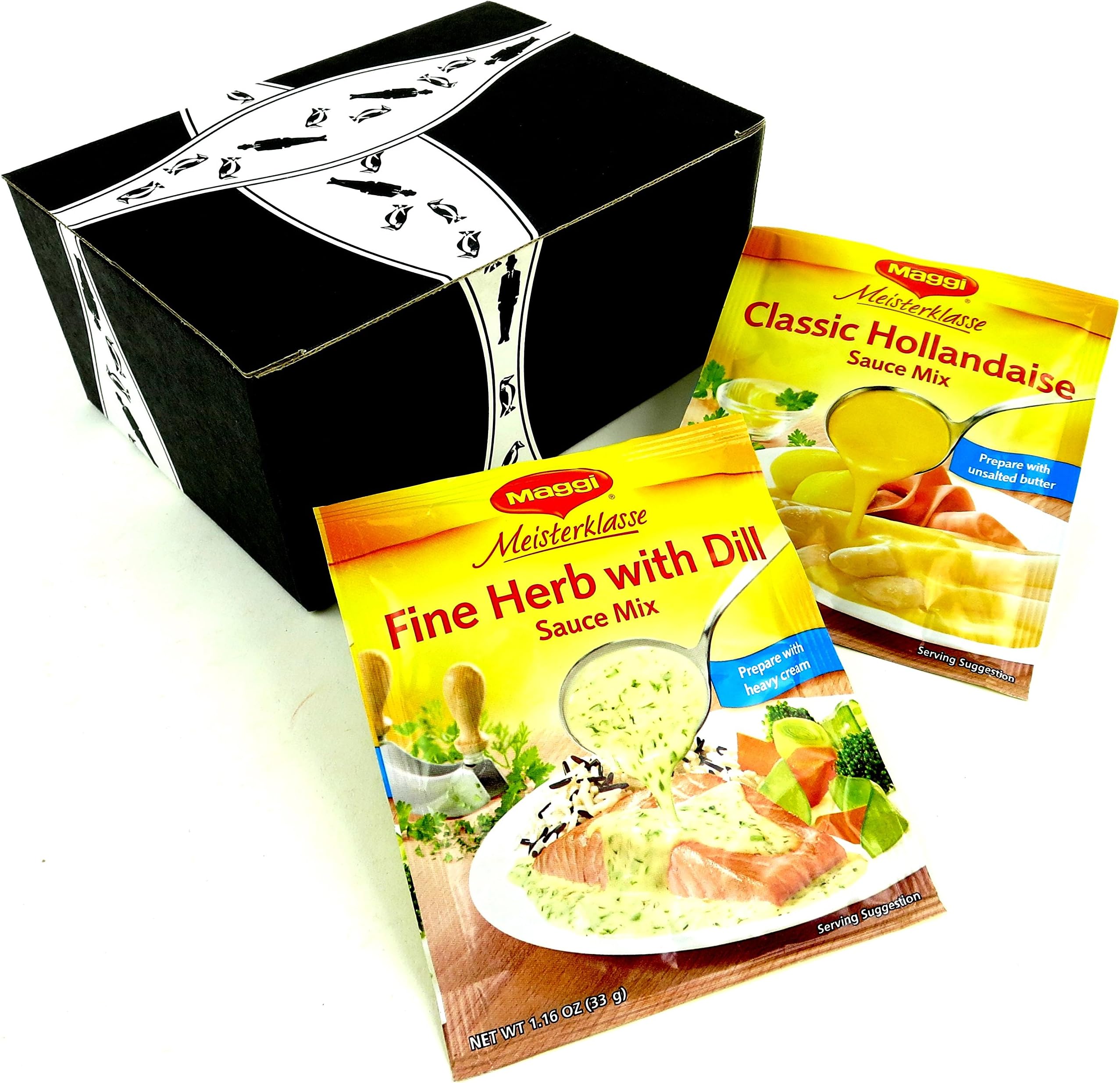 Meisterklasse Sauce Mixes 2-Flavor Variety: One 1.06 oz Packet of Classic Hollandaise Sauce Mix and One 1.16 oz Packet of Fine Herb with Dill Sauce Mix in a Gift Box