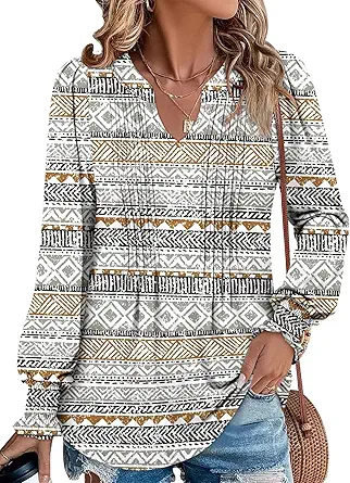 BETTE BOUTIK Long Sleeve Shirts for Women Fall Tops Dressy Blouses Pleated V Neck Tunic Tops for Leggings S-3XL