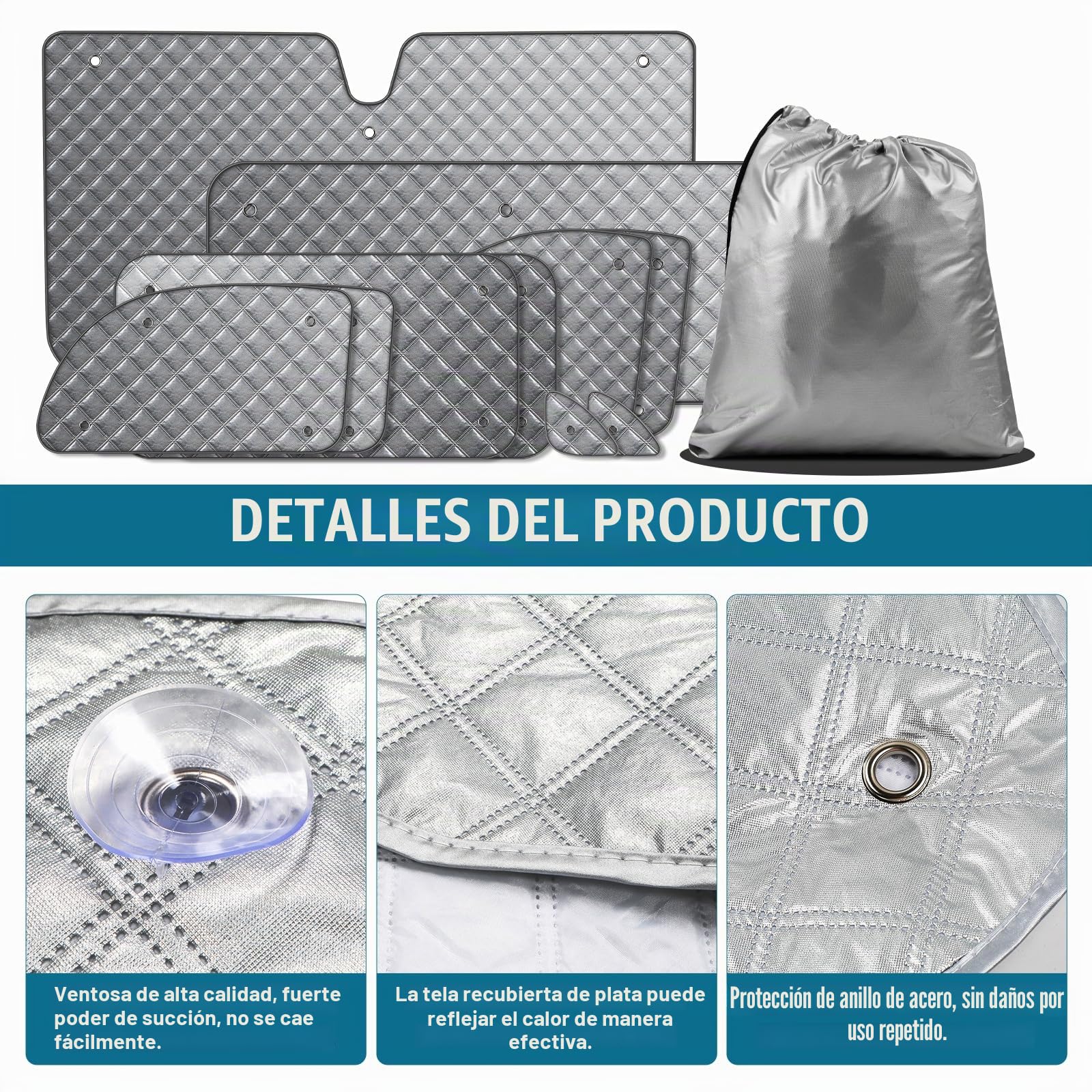 8 piezas de alfombrilla térmica interna para auto, compatible con VITO II W639/Viano 2003-2014 SWB L2, parasol para parabrisas delantero, juego de persianas térmicas oscuras, alfombrilla