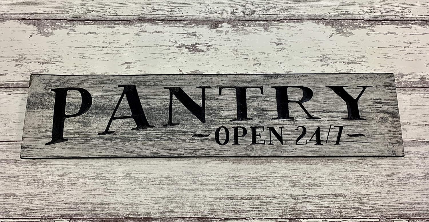 Rustic Pantry Open 24/7 Large Engraved Wood Wall Sign Kitchen Room Decor