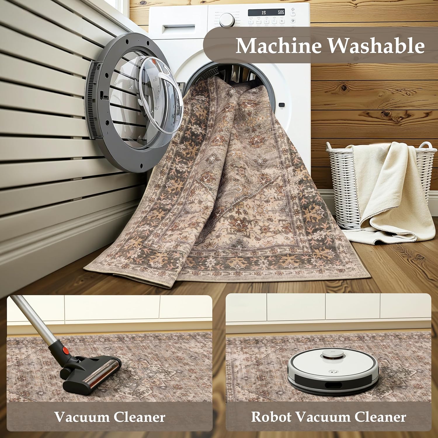 Washable 2x6 Runner Rug: Non-Slip Kitchen Hallway Carpet Stain Resistant Rugs for Bedroom Entryway Vintage Soft Non Shedding Floor Mat for Dorm Living Room Bathroom 2x6 Brown