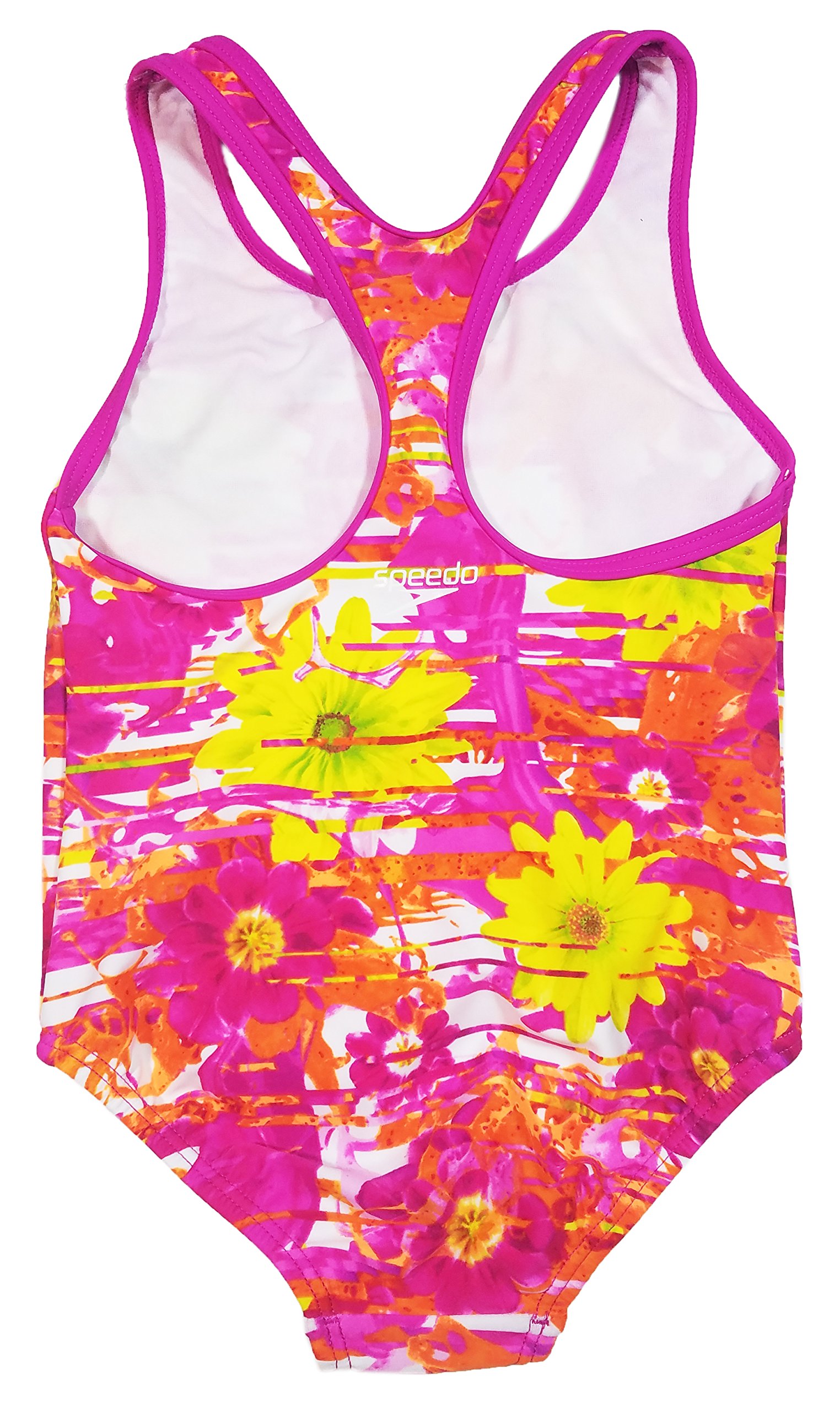 Speedo Big Girls' Solid Infinity Splice One Piece Swimsuit (14, Pink Orange Flower)