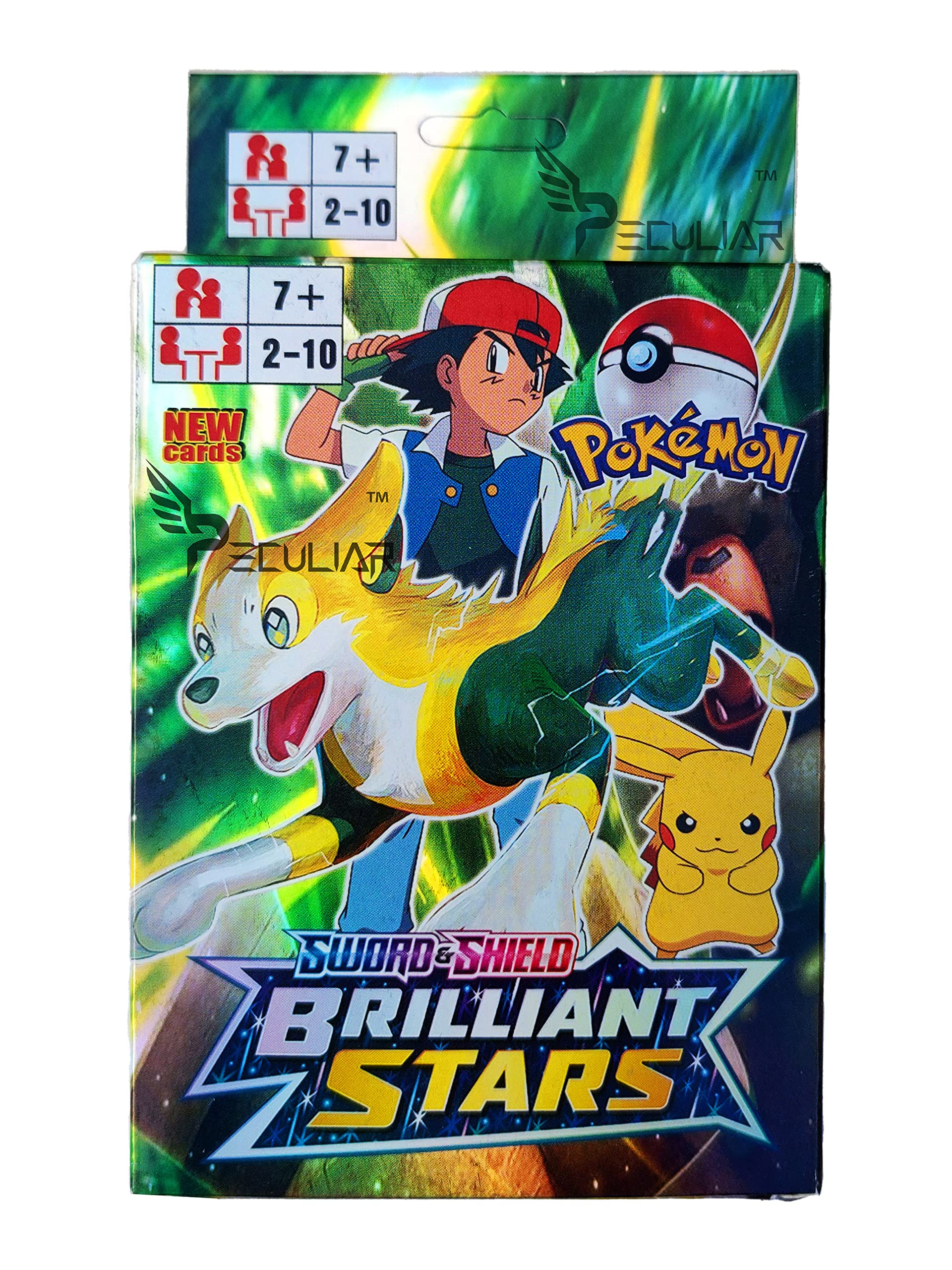 Peculiar Poke-Moon Sword and Shield Brilliant Stars, Only V and V-max Playing Cards Game Totally Surprising Cards Total 100 Cards (Multi Color)