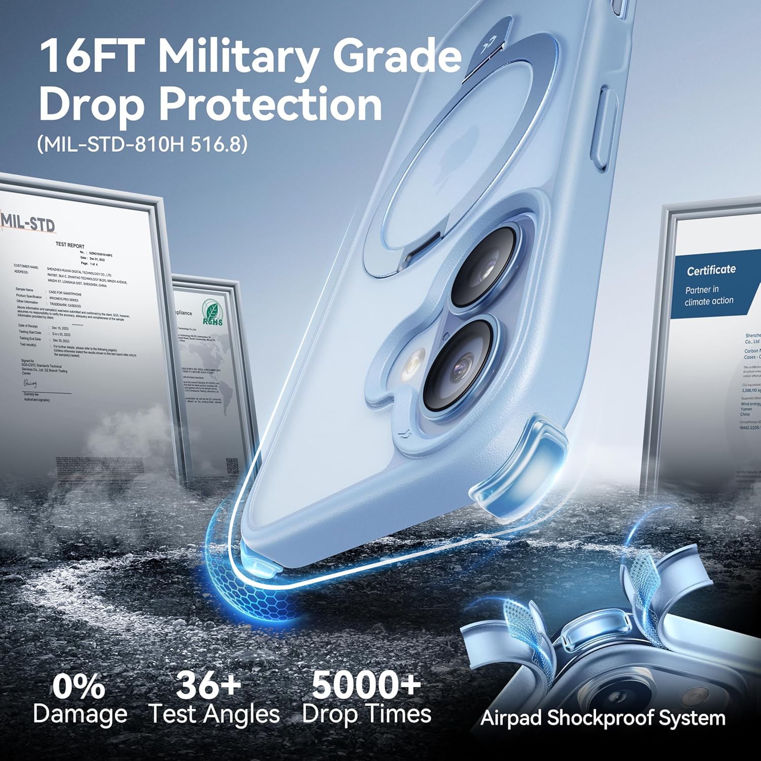 CASEKOO Ultra-Magnetic Stand for iPhone 17 Case [Military Droptection] [Compatible with MagSafe] Shockproof Translucent Matte Slim Ring Holder Casefor iPhone 17 Slim Phone Cover 6.3, Light Blue